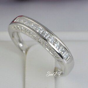 925 STERLING SILVER WOMENS PRINCESS DIAMOND CUT WEDDING BAND RING New